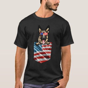 Duitse herder in Pocket American Flag Patriotic T-shirt