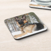 Duitse herder in sneeuw bier onderzetter (Linkerzijde)