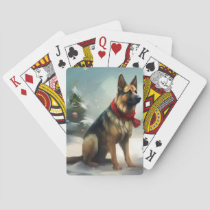 Duitse Herder in Sneeuw Kerstmis Pokerkaarten