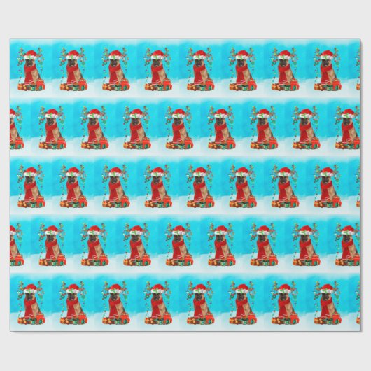 Duitse herder in sneeuw met kerstcadeaus cadeaupapier (Vlak)