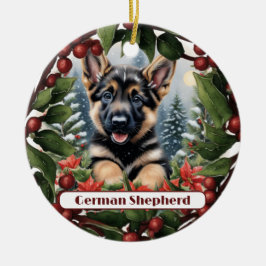 Duitse herder Joy: Gepersonaliseerd Kerstmis Keramisch Ornament