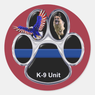 Duitse herder K-9 dunne blauwe lijn Sticker, glanz Ronde Sticker