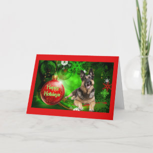 Duitse Herder Kerst Kaart Red Ball Green