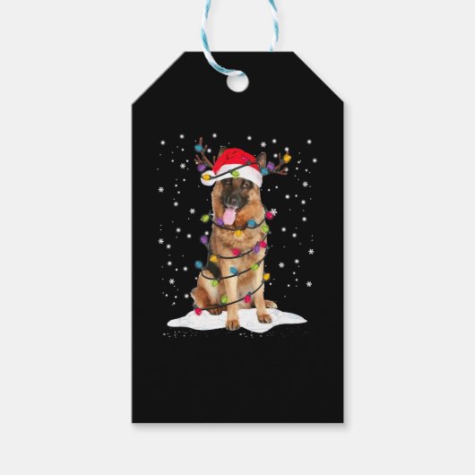 Duitse herder kerstboom licht pyjama hond cadeaulabel (Voorkant)