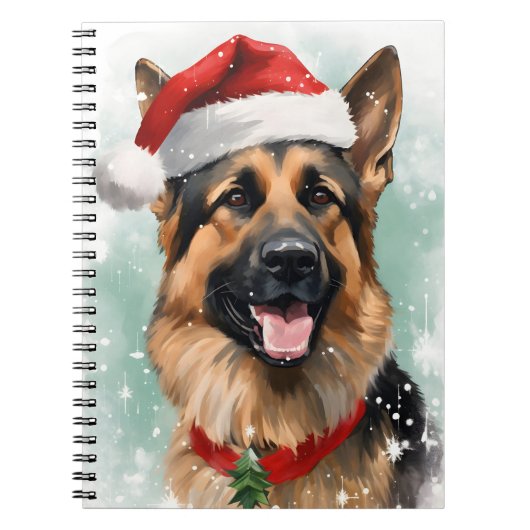 Duitse Herder Kerstborstel schilderen kunstwerk Notitieboek (Voorkant)