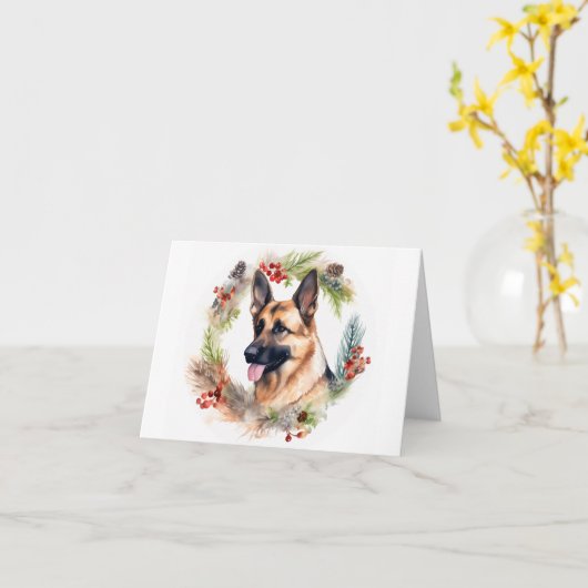 Duitse Herder Kerstkrans Feestelijke Pup Kaart (Gele Bloem)