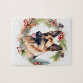 Duitse Herder Kerstkrans Feestelijke Pup Legpuzzel (Horizontaal)