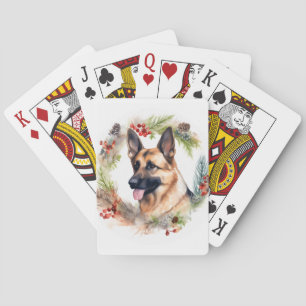 Duitse Herder Kerstkrans Feestelijke Pup Pokerkaarten