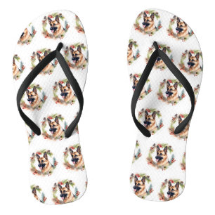 Duitse Herder Kerstkrans Feestelijke Pup Teenslippers