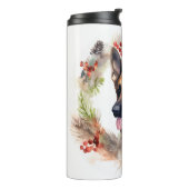 Duitse Herder Kerstkrans Feestelijke Pup Thermosbeker (Gedraaid links)