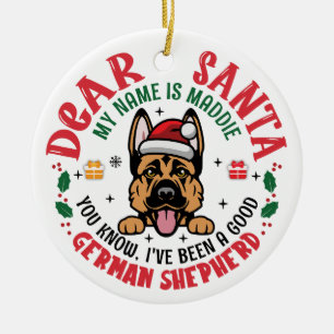 Duitse Herder Kerstman Aangepaste Naam Keramisch Ornament