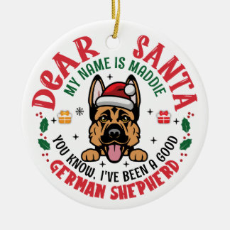 Duitse Herder Kerstman Aangepaste Naam Keramisch Ornament