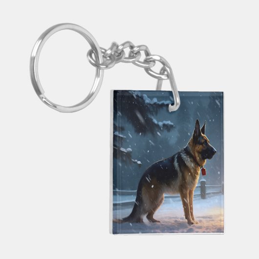 Duitse herder Kerstmis Feestelijk Seizoen Sleutelhanger (Voorkant Links)