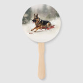 Duitse herder Kerstmis sneeuw winter Handwaaier (Voorkant)