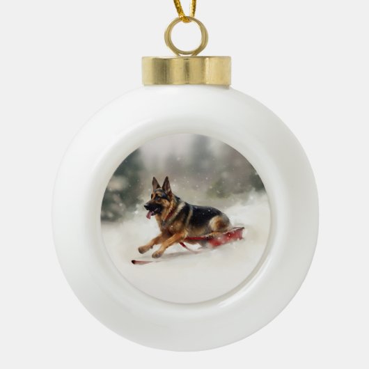 Duitse herder Kerstmis sneeuw winter Keramische Bal Ornament (Voorkant)