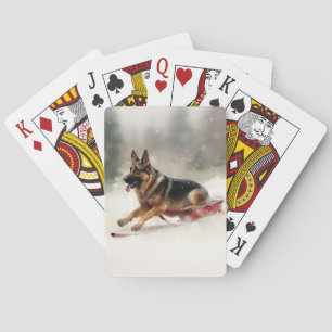 Duitse herder Kerstmis sneeuw winter Pokerkaarten