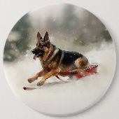 Duitse herder Kerstmis sneeuw winter Ronde Button 6,0 Cm (Voorkant)