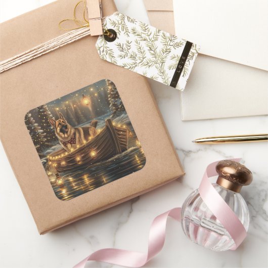 Duitse herder kerstvakantie reis vierkante sticker (Geschenken)