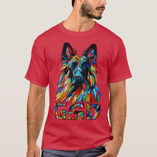 Duitse herder kleurrijke mozaïek kunst t-shirt