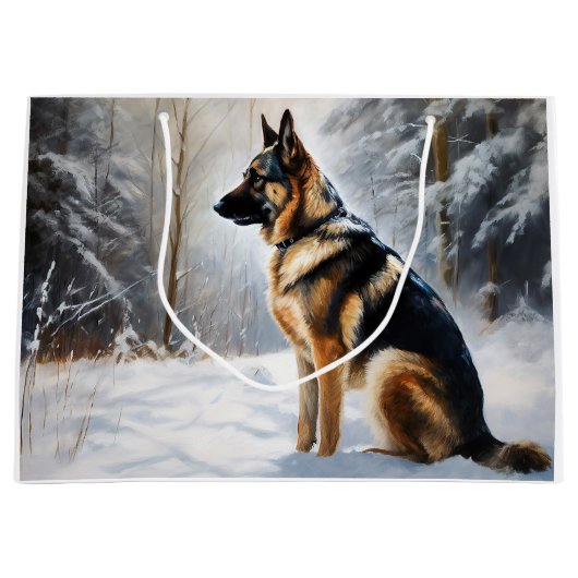 duitse herder laat het sneeuwen kerst groot cadeauzakje (Voorkant)