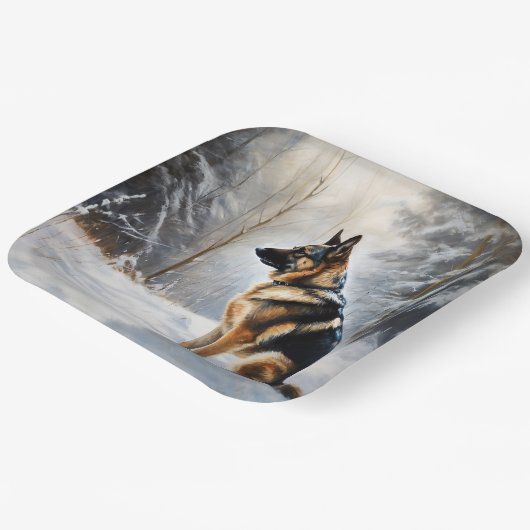 duitse herder laat het sneeuwen kerst papieren bordje (Gebogen)