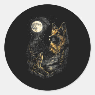 Duitse herder maan huil retro vintage 90s hond ronde sticker