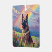 Duitse Herder Memorial Custom Hondennaam Rainbow Metalen Ornament (Voorkant links)