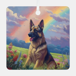Duitse Herder Memorial Custom Hondennaam Rainbow Metalen Ornament