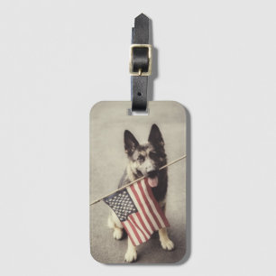 Duitse herder met Amerikaanse vlag Bagagelabel