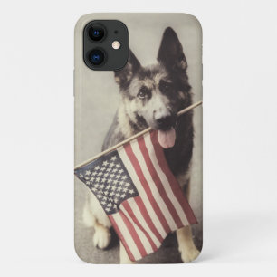 Duitse herder met Amerikaanse vlag iPhone 11 Hoesje