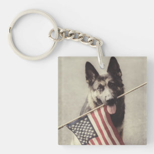 Duitse herder met Amerikaanse vlag Sleutelhanger