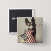 Duitse herder met Amerikaanse vlag Vierkante Button 5,1 Cm (Voorkant /achterkant)