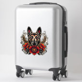 Duitse herder met bloemen sticker (Koffer)