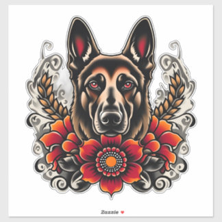 Duitse herder met bloemen sticker