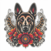 Duitse herder met bloemen sticker (Voorkant)