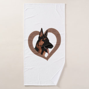Duitse herder met hart gevormd woord kunst badhanddoek