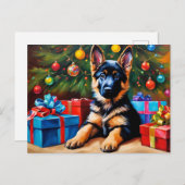 Duitse Herder met Kerstboom en Cadeaus Feestdagenkaart (Voorkant / Achterkant)