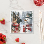 Duitse herder met kerstsneeuwpop servet (Insitu)