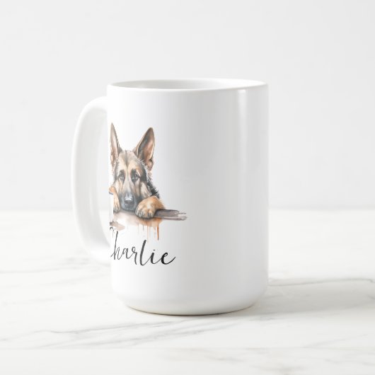 Duitse Herder met koffiehond, mok met attitude (Voorkant links)