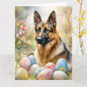Duitse herder met paaseieren kaart (Gele Bloem)