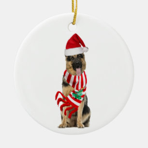 Duitse herder met Pet kerst Keramisch Ornament