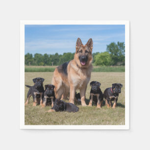 Duitse herder met Schattige Puppies Servet