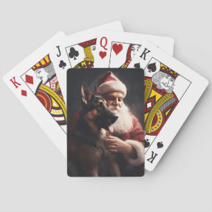 Duitse herder met sinterklaas feestelijke kerst pokerkaarten