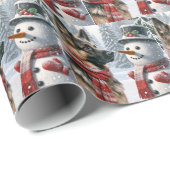 Duitse herder met sneeuwpop cadeaupapier (Rol Hoek)