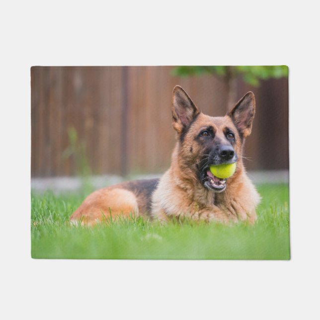 Duitse herder met Tennis Ball Deurmat (Voorkant)