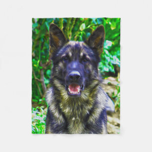 Duitse herder olie schilderij portret fleece deken