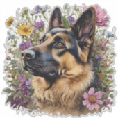 Duitse herder omringd door wilde bloemen sticker (Voorkant)