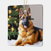 Duitse herder onder kerstboom keramisch ornament (Links)