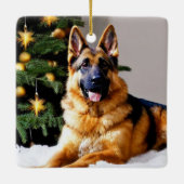 Duitse herder onder kerstboom keramisch ornament (Achterkant)