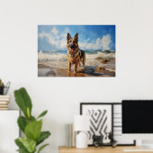 Duitse herder op het strand poster (Thuiskantoor)